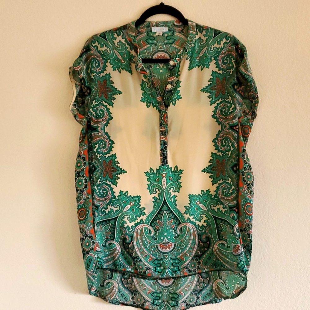 Jun & Ivy Printed Cap Sleeve Blouse Size M